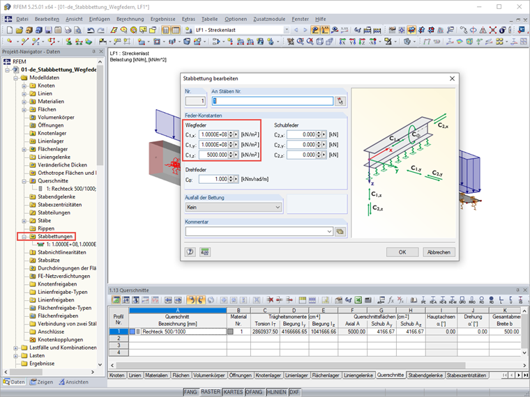 Stabbettung bearbeiten