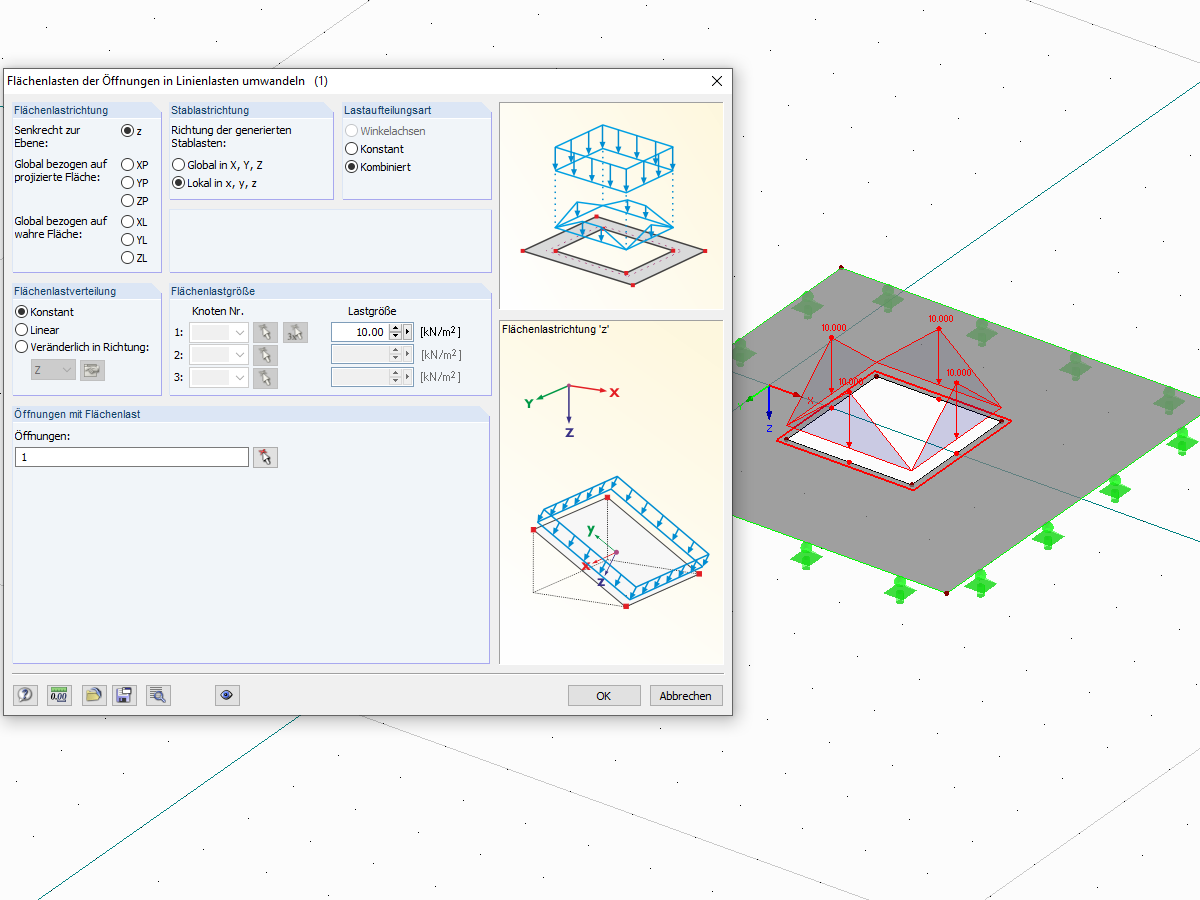 Belastung aus Flächenlast auf Öffnungen generieren