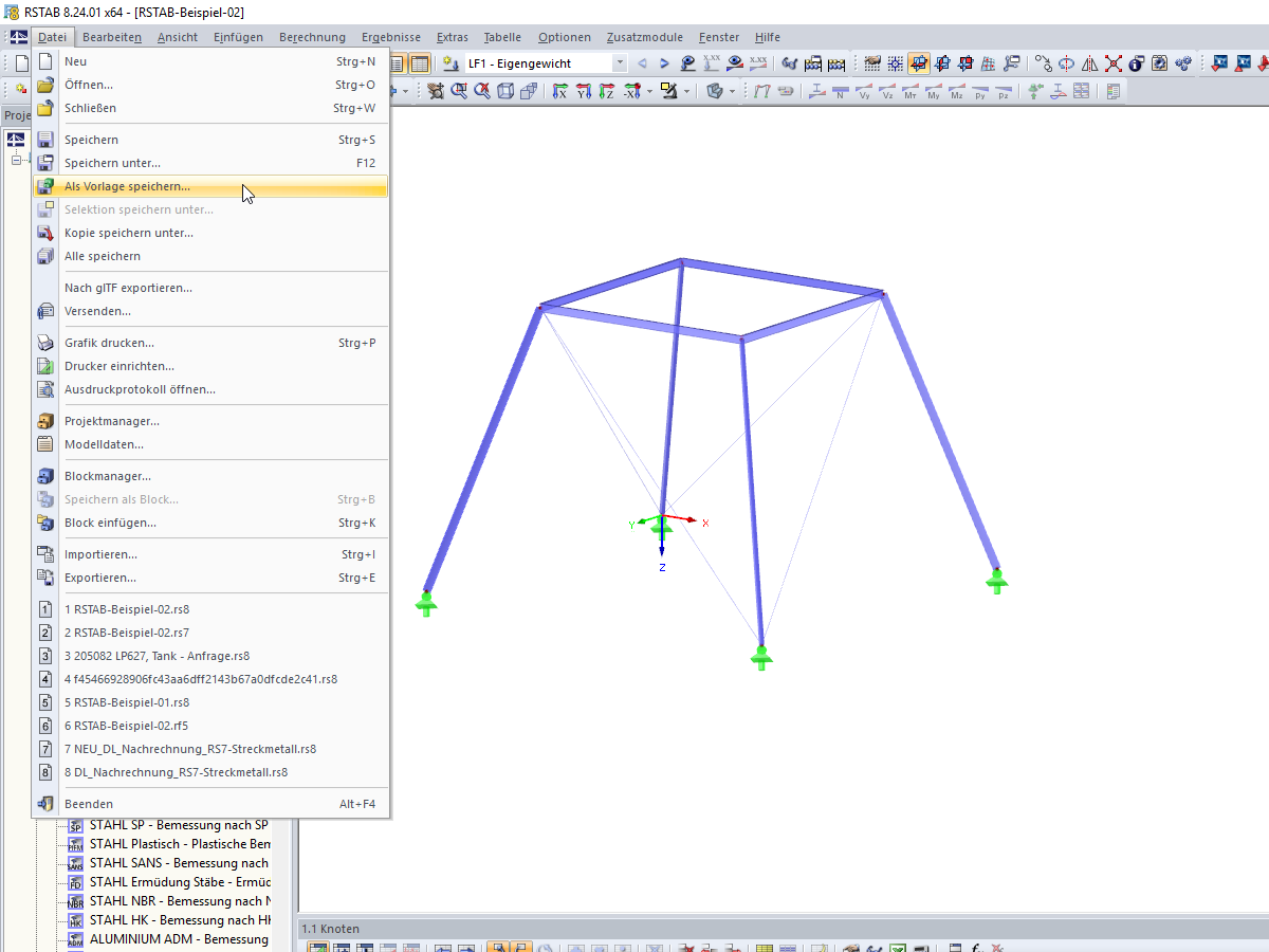 Anlegen von Vorlagen