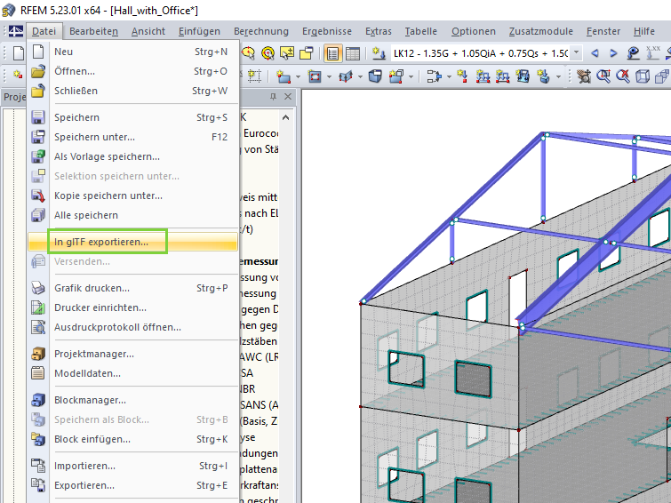 Export von RFEM- oder RSTAB-Modellen in das *.glb- oder *.glTF-Format