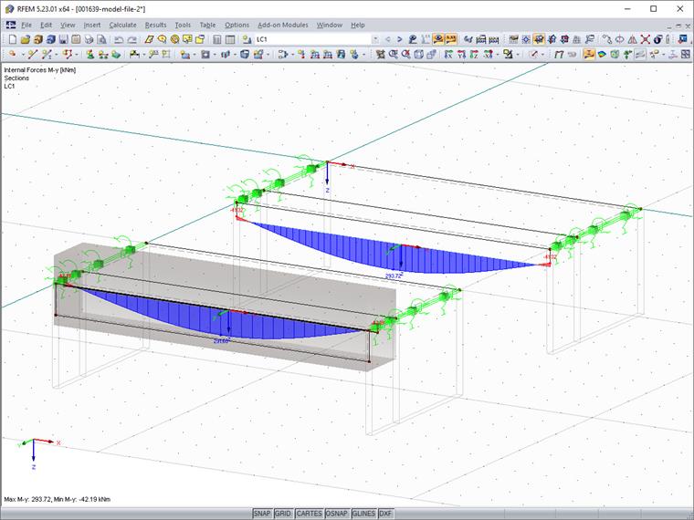 Ergebnisvergleich Moment M-y Stabrippe und Flächenrippe
