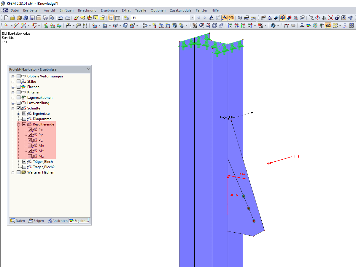Resultierende Kräfte und Momente des Schnittes