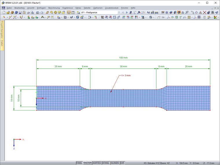 Modell des Zugprüfkörpers
