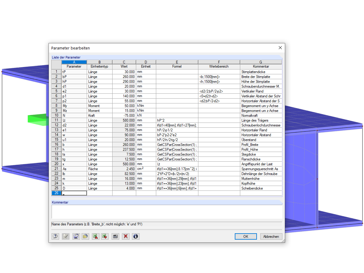 Bearbeiten der Parameter