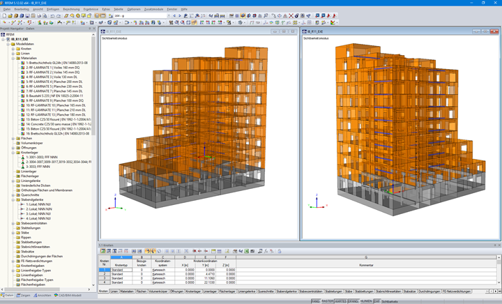 Verschiedene Sichtbarkeiten des Wohnanlagenmodells in RFEM