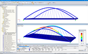 Seitenansicht (oben) und Darstellung der 1. Knickfigur der Wolbecker-Straßenbrücke in RSTAB (© grbv)
