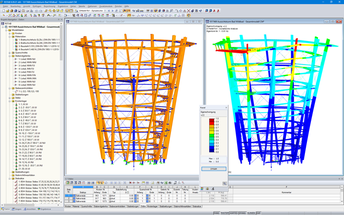 3D-Modell und erste Eigenform des Aussichtturmes in RSTAB (© WIEHAG GmbH)