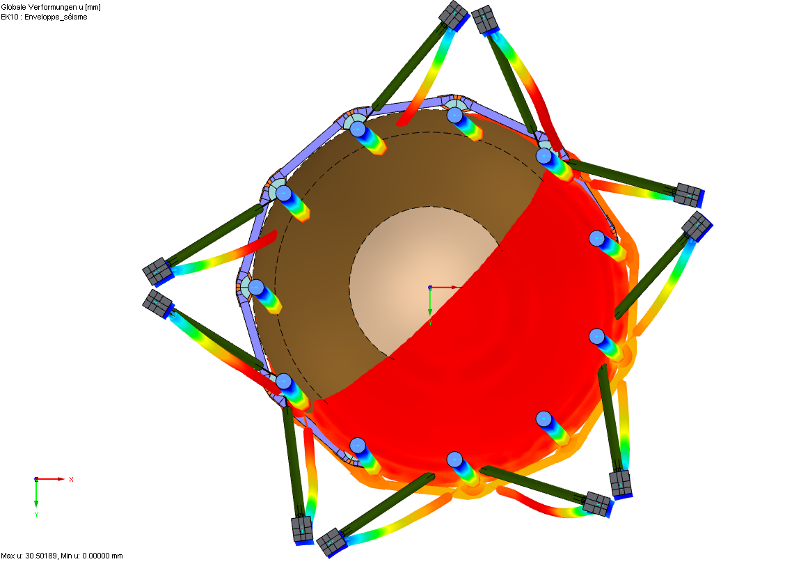 Draufsicht der seismischen Deformation in RFEM