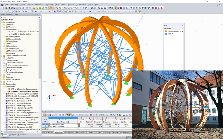 3D-Modell und Foto vom Seilspielgerät „Globe“ (© Screenshot: Dipl.-Des. Heinz Bornemann, Bad Bentheim / © Bild: Berliner Seilfabrik)