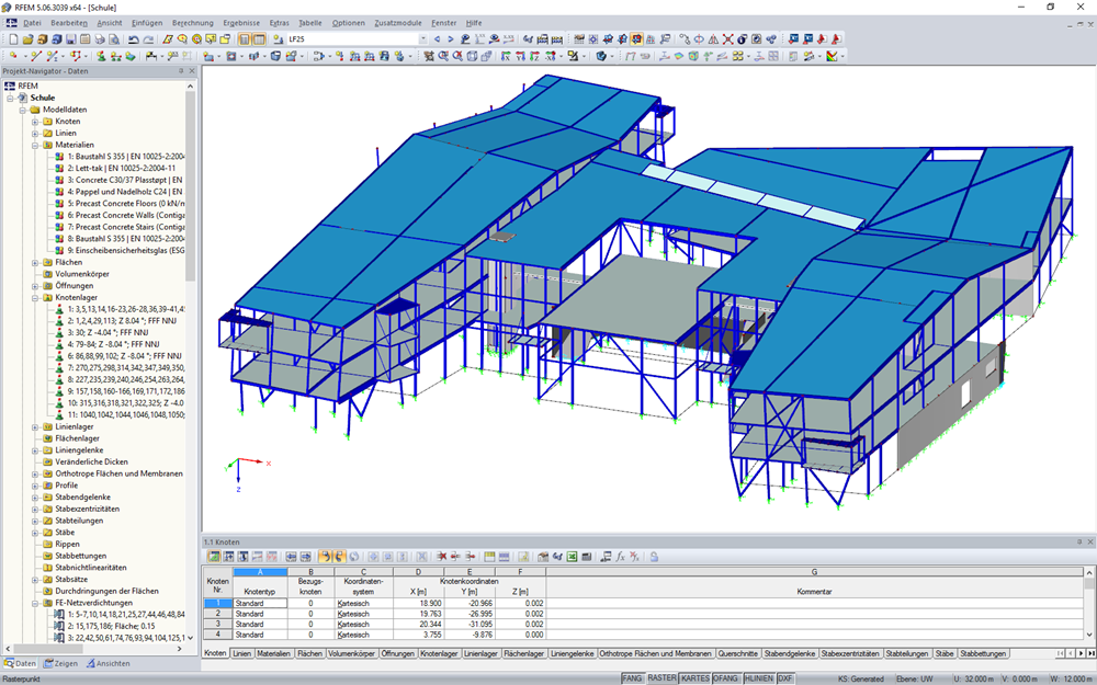 3D-Modell der Schule in RFEM (© DBC AS)