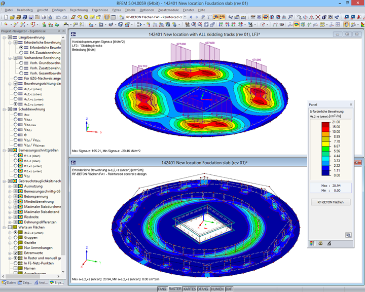 RFEM-Berechnungsmodelle der Bodenplatte d=40 cm für verschiedene Transportphasen (© Techniek en Methode)