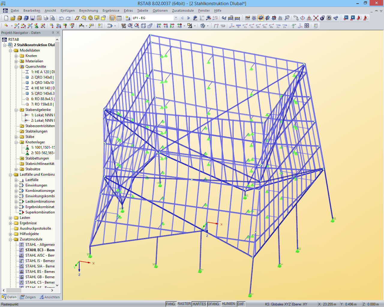 Modell der Fassadentragkonstruktion in RSTAB (© Klöckner GmbH)