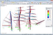 Verformungsbild des Riggs bei einem Sturm von 54 Knoten (ca. 100 km/h) in RFEM (© Wollert)