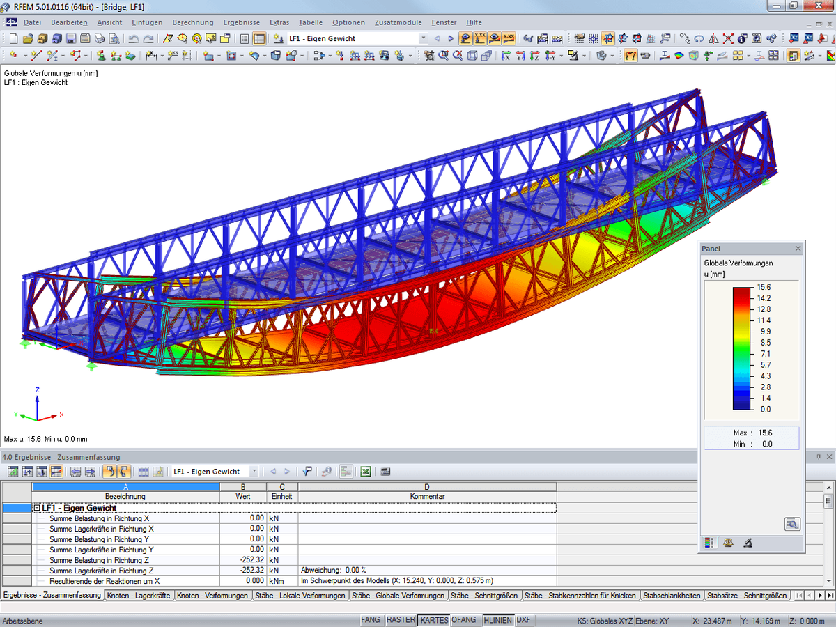 Darstellung der Verformung einer Brücke in RFEM (© Janson Bridging)
