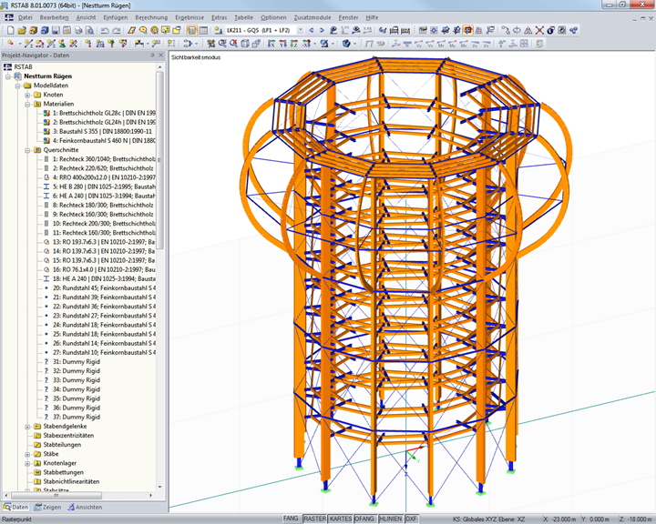 Modell des Baumturms in RSTAB (© WIEHAG)