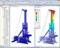 Verformtes und unverformtes Modell der Tiefbohranlage in RSTAB (© IB H.-U. Möller)