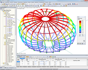 Verformungsbild der Dachkugelkonstruktion in RSTAB (© Uhrmacher)