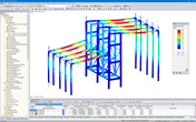 3D-Modell des Hallentragwerks mit visualisierten Verformungen in RFEM (© pbr)