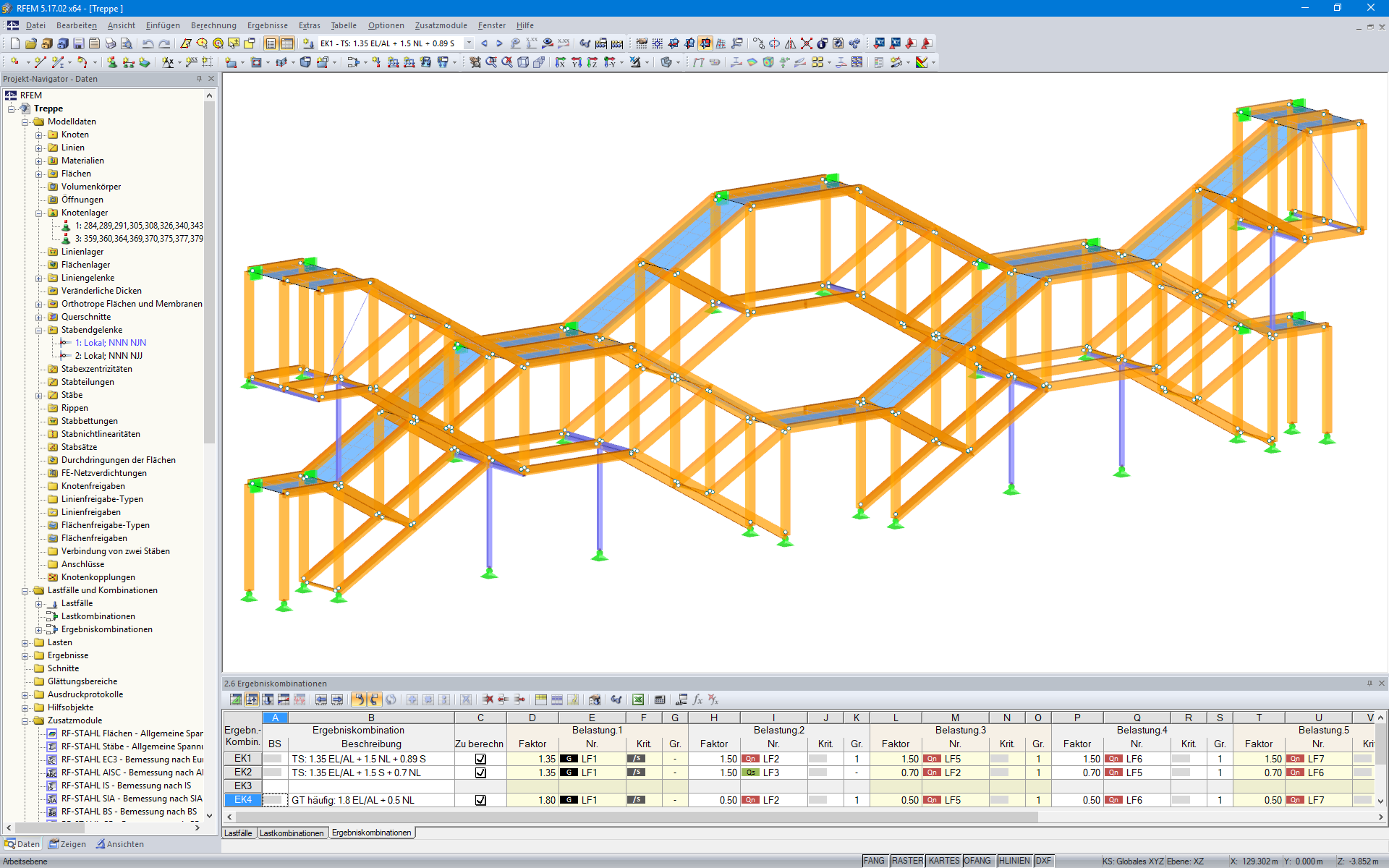 RFEM-Modell der Treppenkonstruktion aus Holzfachwerkbindern (© Josef Kolb AG)