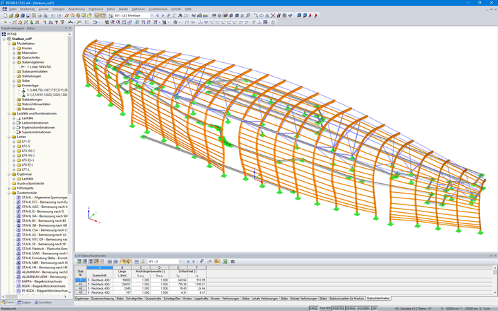 RSTAB-Modell der Holzfassade des TD Place Stadium in Ottawa, Kanada (© Moses Structural Engineers Inc.)