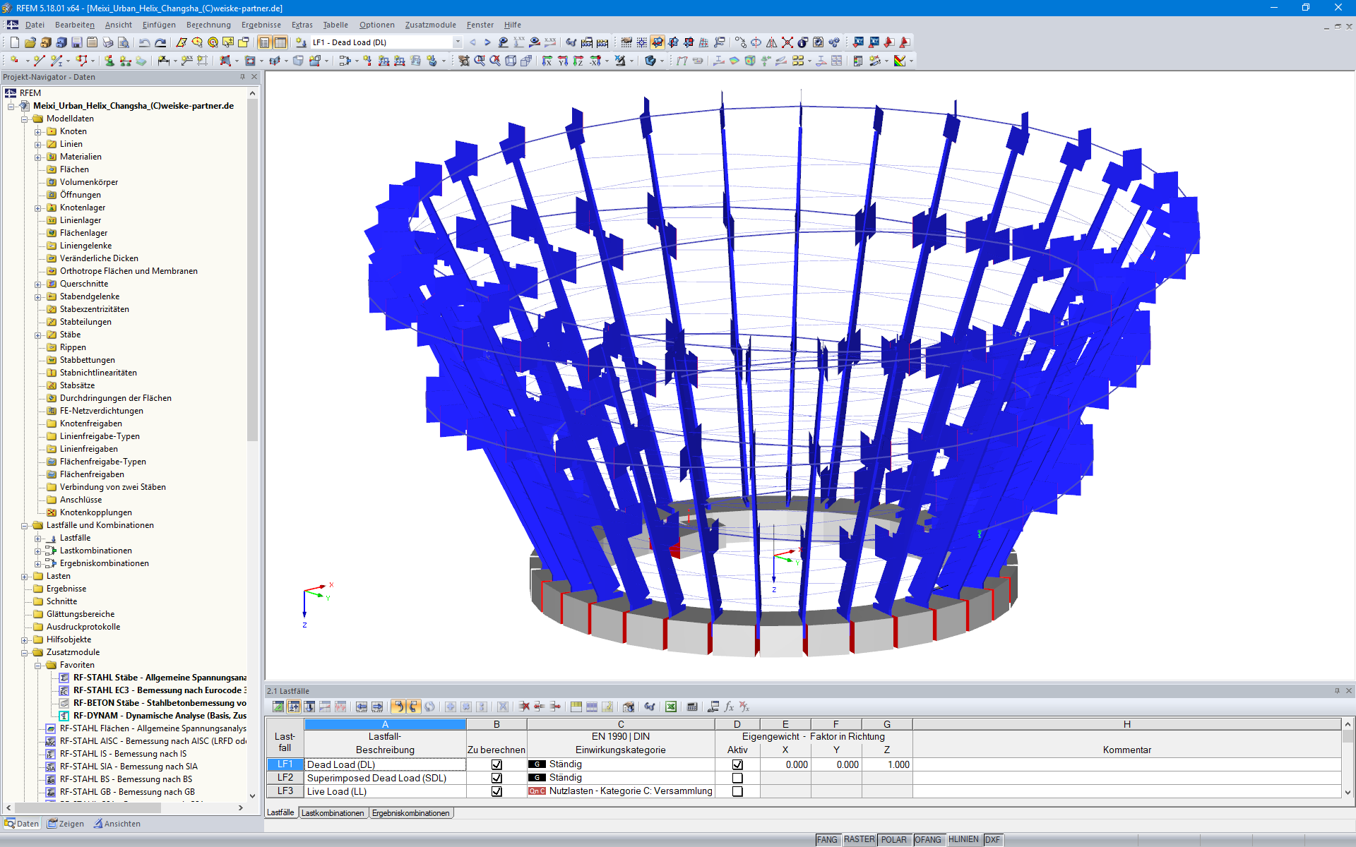 Modell der Meixi Urban Helix, Changsha in RFEM (© Weiske + Partner GmbH)