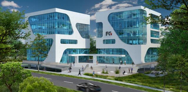 3D-Visualisierung der beiden FC-Campus-Gebäude (© 3deluxe)