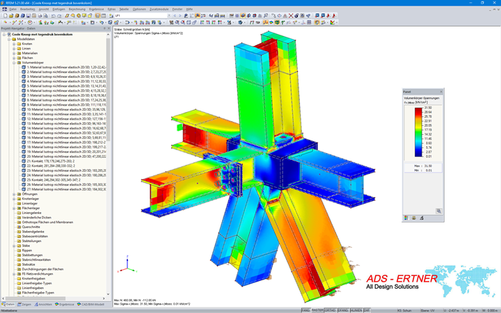 Anschluss mit Vergleichsspannungen in RFEM (© ADS-ERTNER BV)