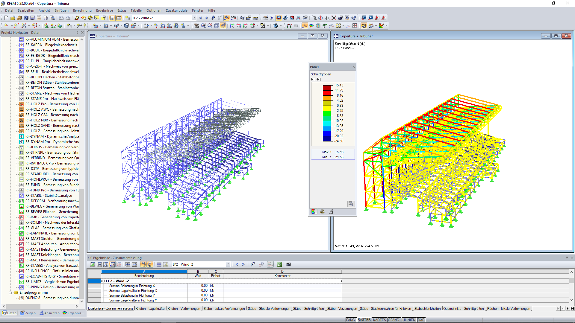Normalkräfte infolge Windlasten (© Studio Rota Nodari)