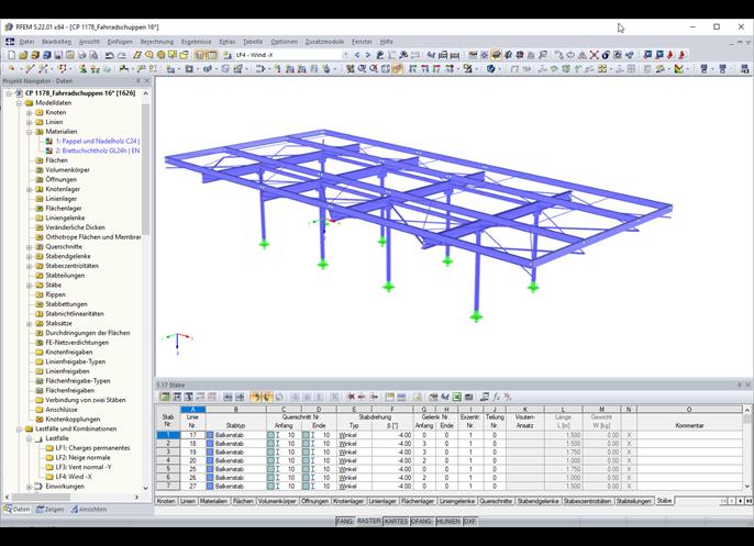 RFEM-Modell des Fahrradunterstandes (© BET Moselle Bois)