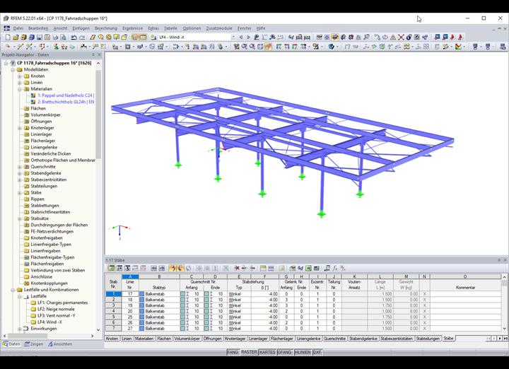 RFEM-Modell des Fahrradunterstandes (© BET Moselle Bois)