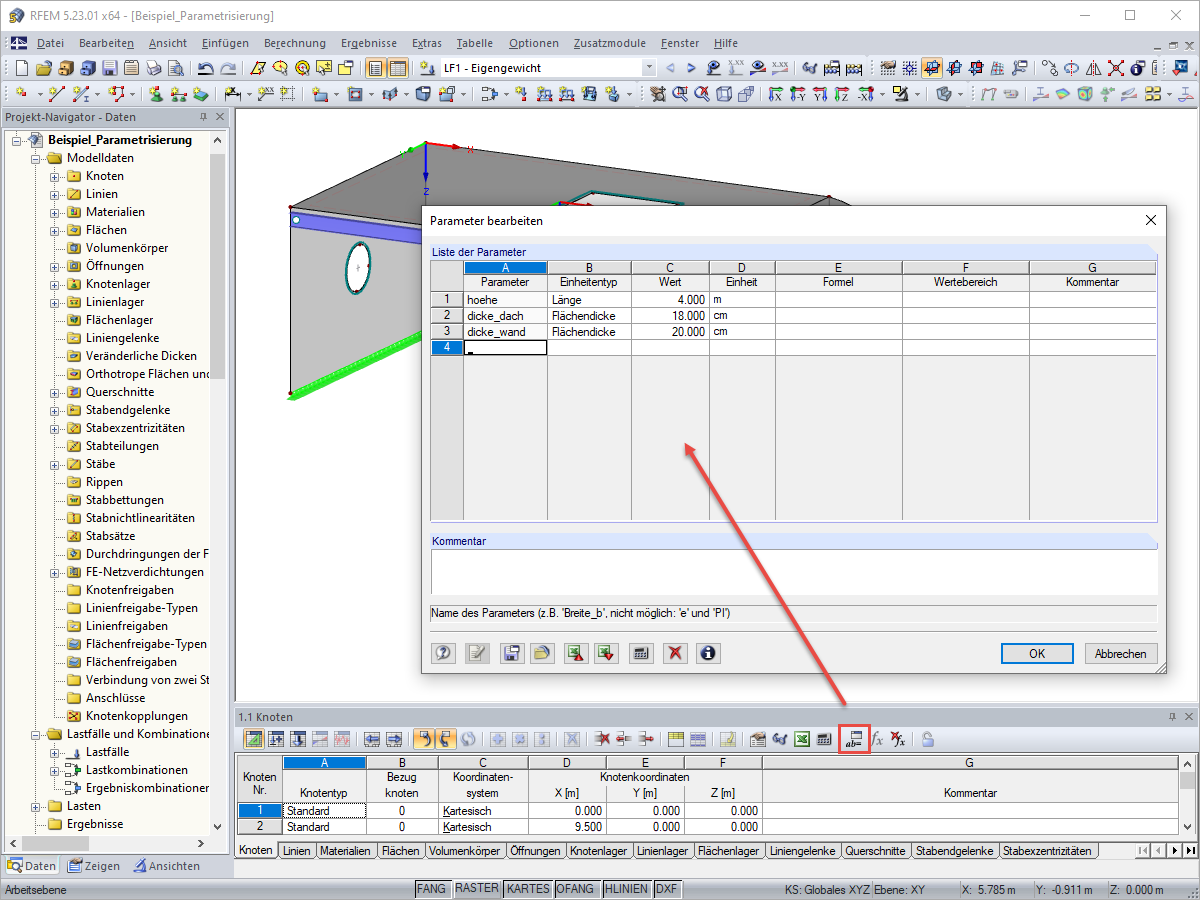 Definition der Parameter