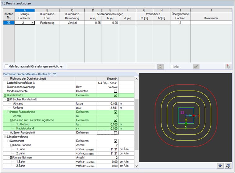 Vorgabe der inneren Rundschnitte in Maske 1.5