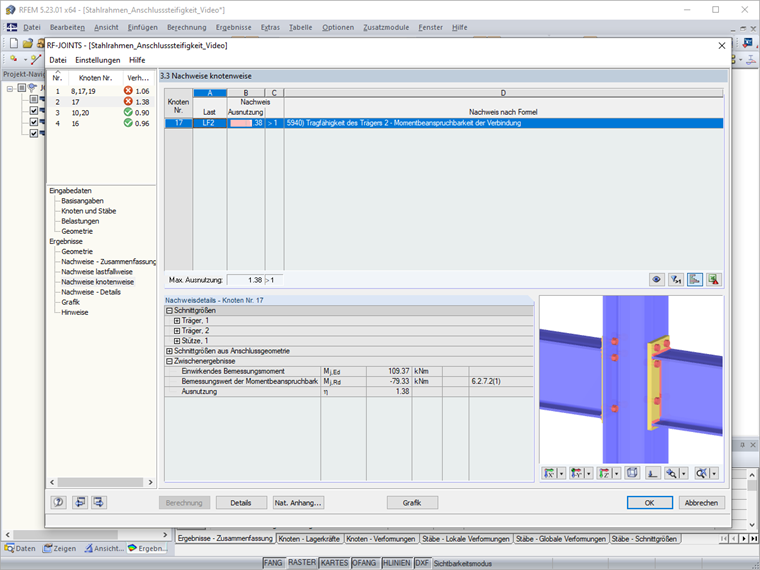 Nachweis der Verbindungen im System mit biegesteifen Anschlüssen