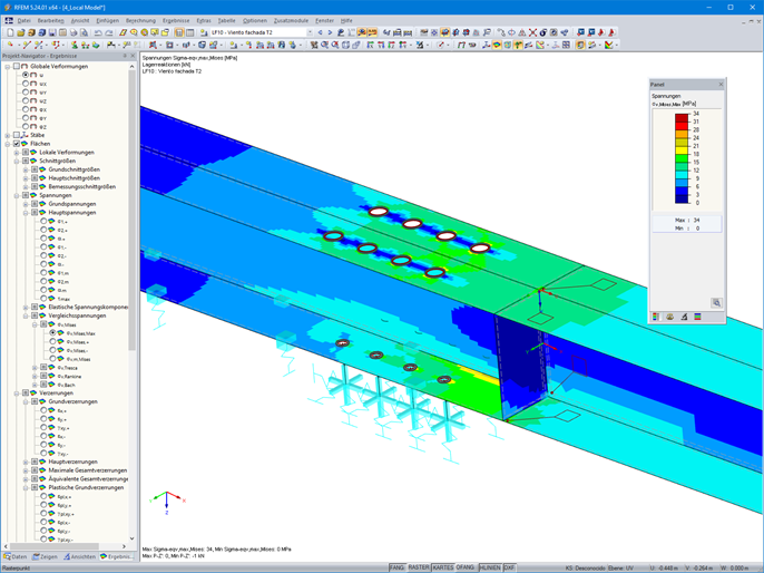 Lokales RFEM-Modell der Verbindung zwischen den Stahl- und Holzträgern (© Maderas Besteiro)