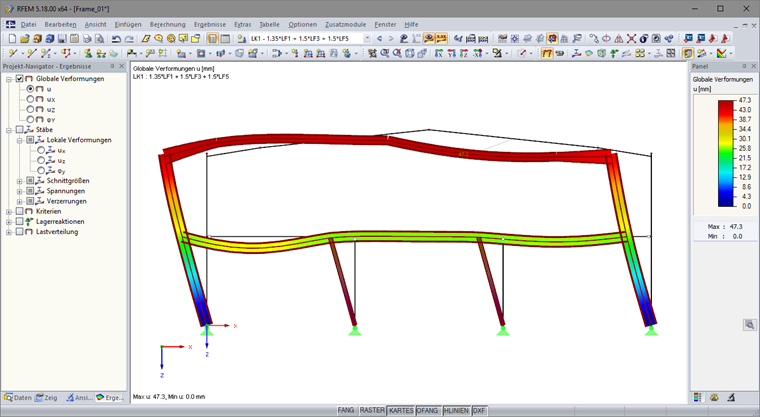 Verformungen eines Hallenrahmens