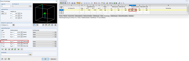 Dialog/Tabelle Knotenlager