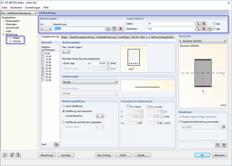 RF-BETON Stäbe Maske "1.6 Bewehrung"