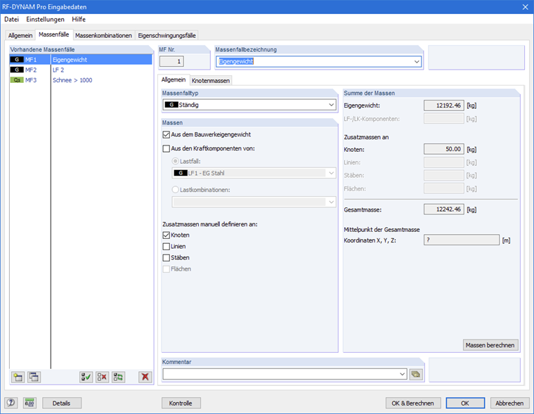 Massenfall in RF-/DYNAM Pro