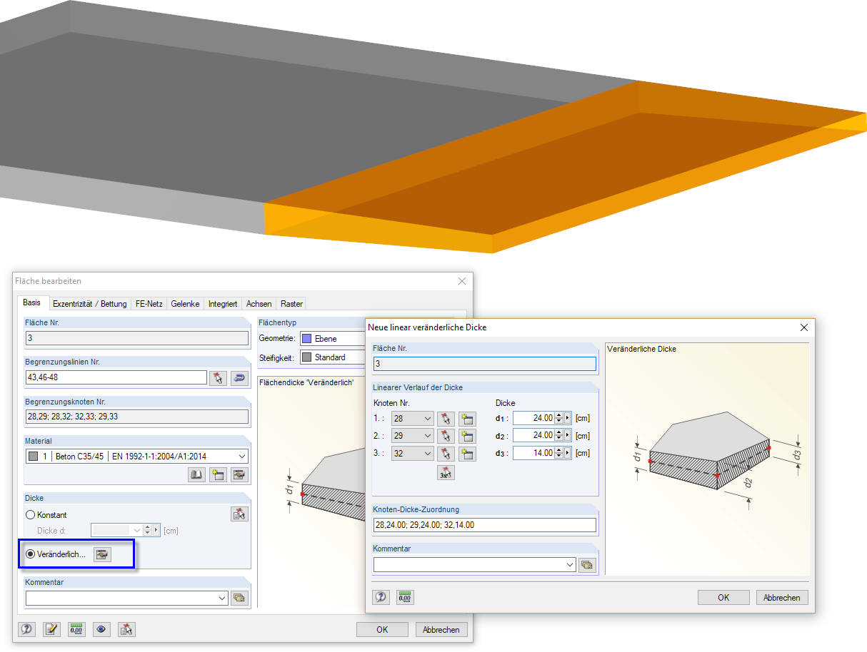 Kragplatte mit linear veränderlicher Dicke