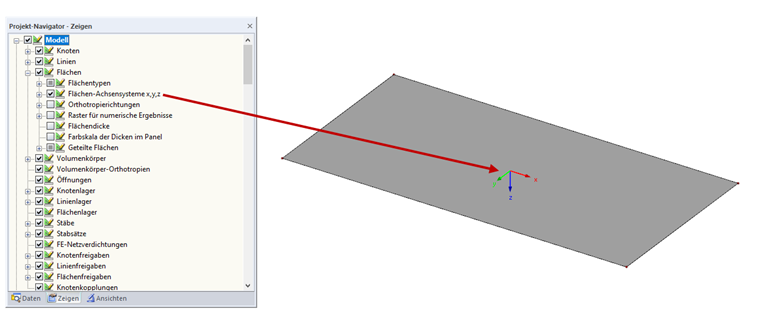 Lokales Flächenachsystem anzeigen