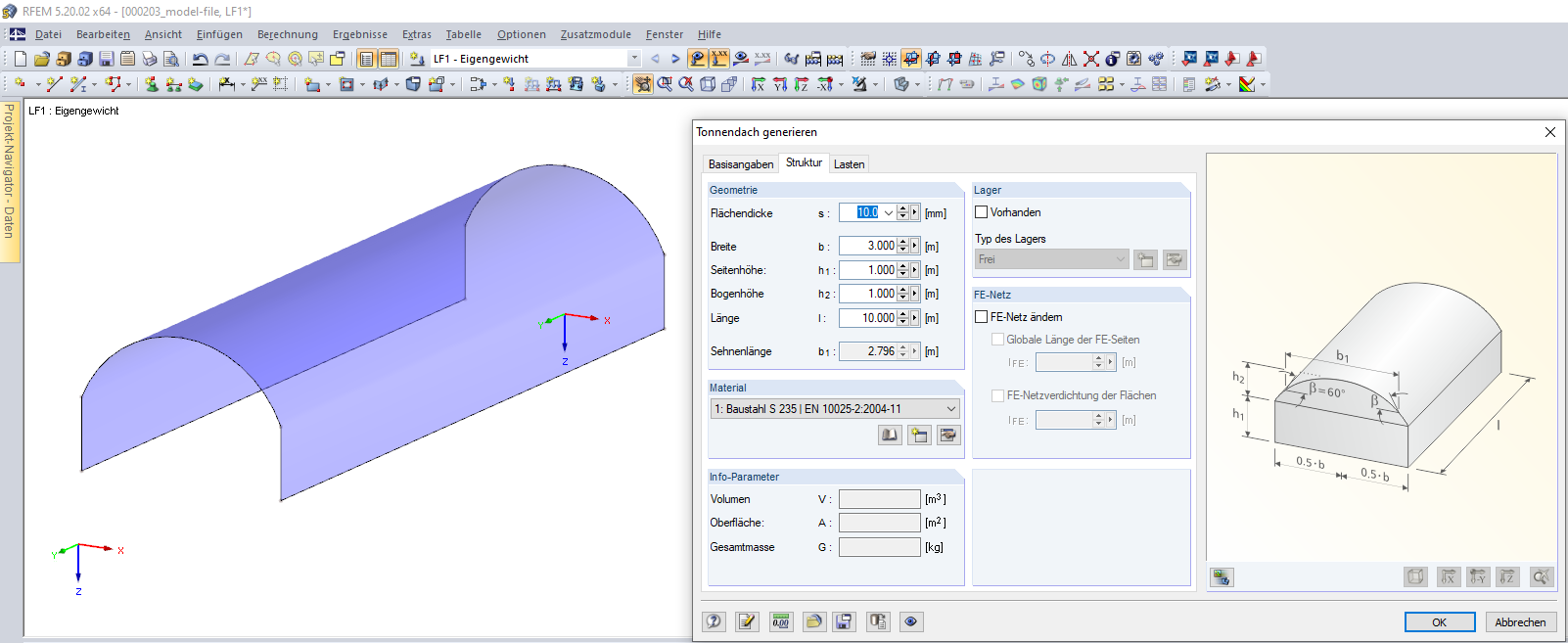 Modellgenerierer Tonnendach