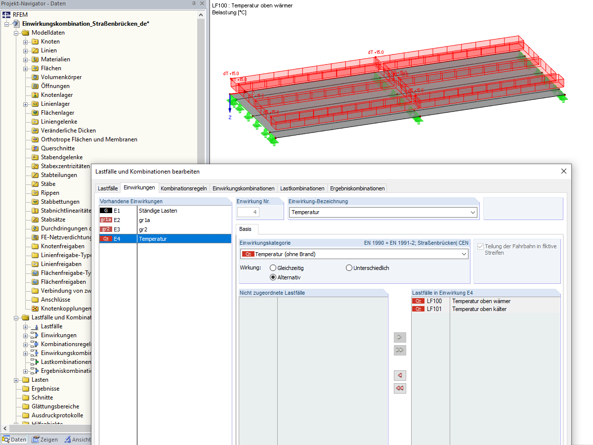 Alternativ wirkende Temperaturlastfälle