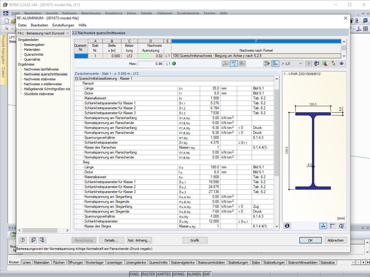 Querschnittsklassifizierung - Reine Biegung