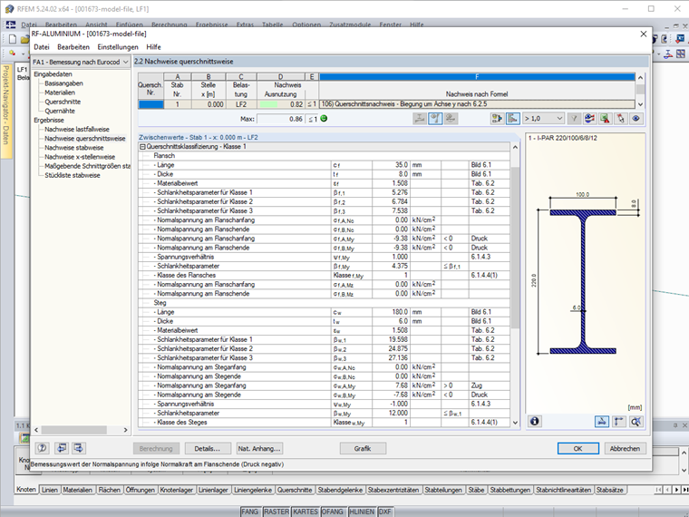 Querschnittsklassifizierung - Reine Biegung