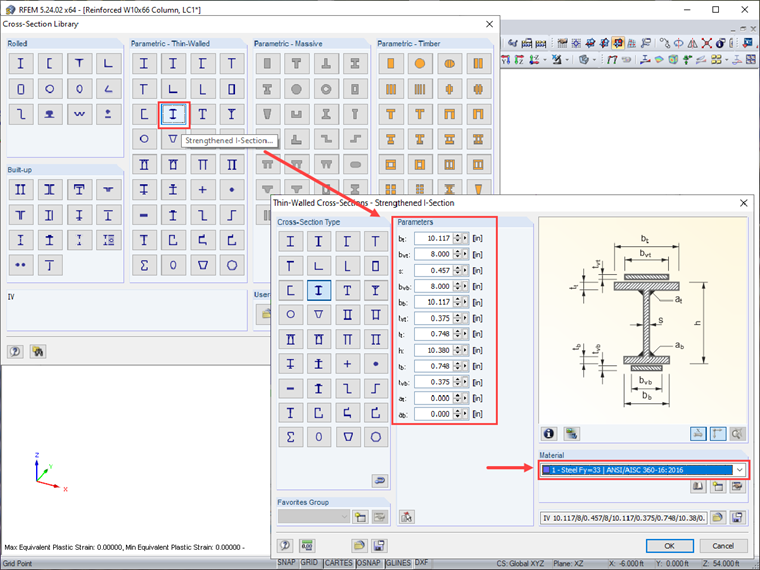 Benutzerdefinierter Querschnitt der verstärkten Stütze W10X66