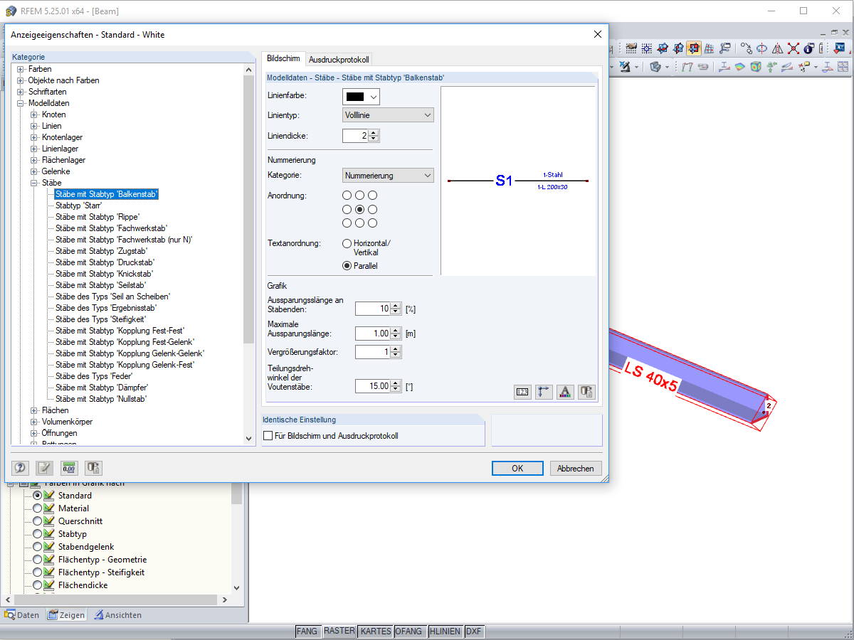 Querschnittsinformationen parallel zum Stab anzeigen