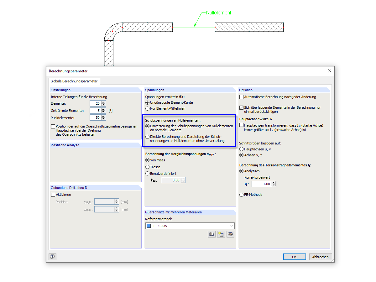 Ermittlung der Schubspannungen für Nullelemente