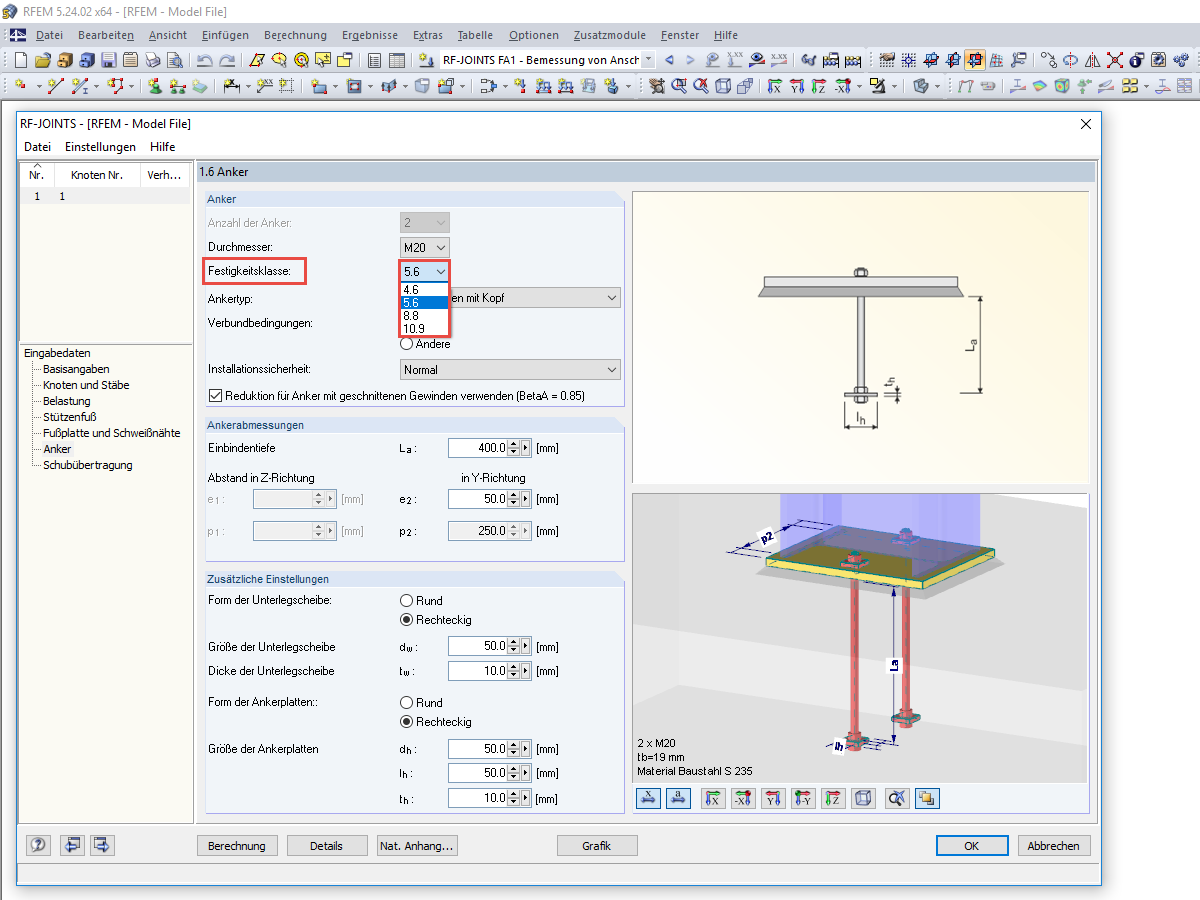 Festigkeitsklassen der Ankerschrauben