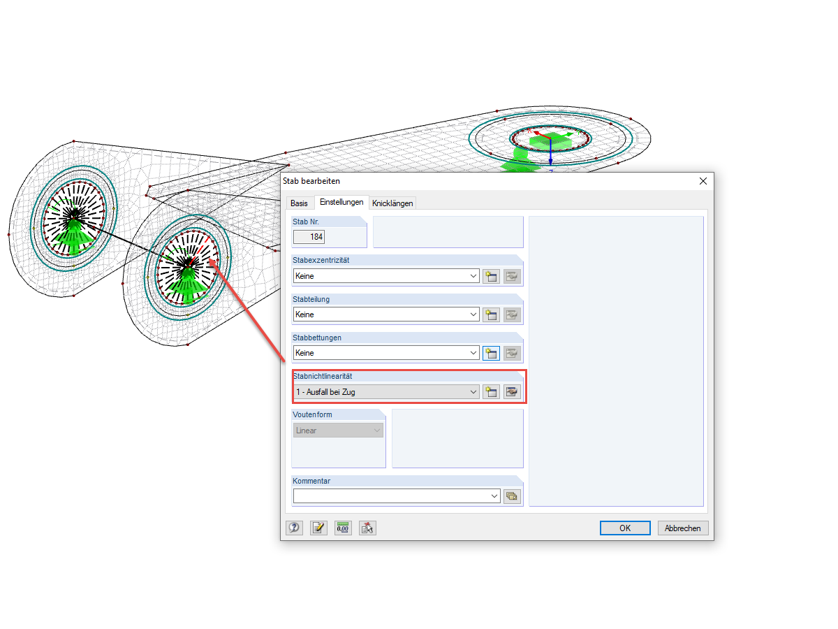Einstellung der Stabnichtliniarität