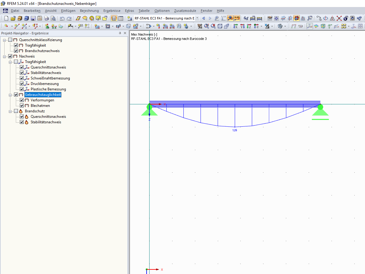 Grafische Darstellung der Ergebnisse aus RF-STAHL EC3 - Gebrauchstauglichkeitsnachweise